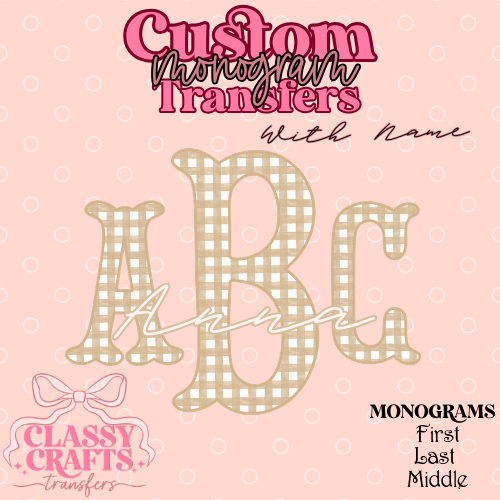 Beige Gingham Fishtail - Custom Monogram Transfer