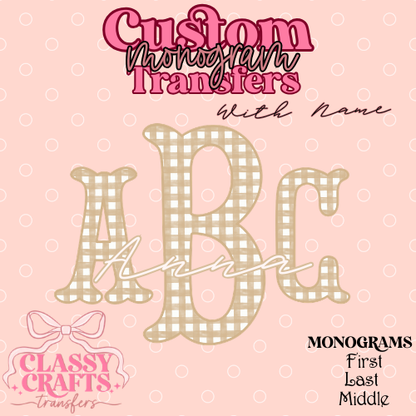 Beige Gingham Fishtail - Custom Monogram Transfer