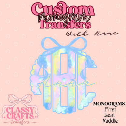 Pastel Tie Dye - Custom Monogram Transfer