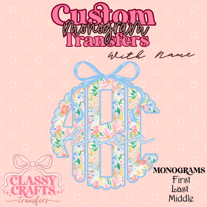 Preppy Spring Floral - Custom Monogram Transfer