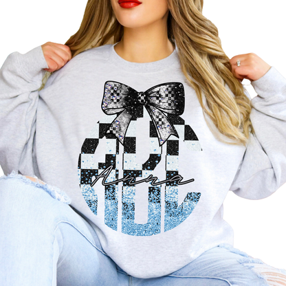 White & Blue Checkered Racing - Custom Monogram Transfer