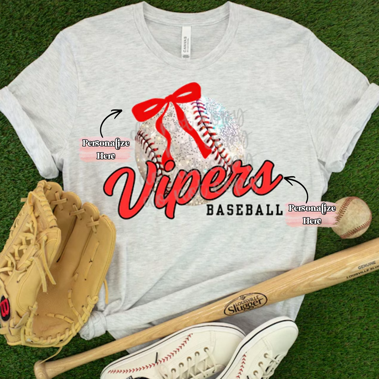 Glitter & Bow Baseball/Softball -  ‼️Fully Customizable Transfer‼️
