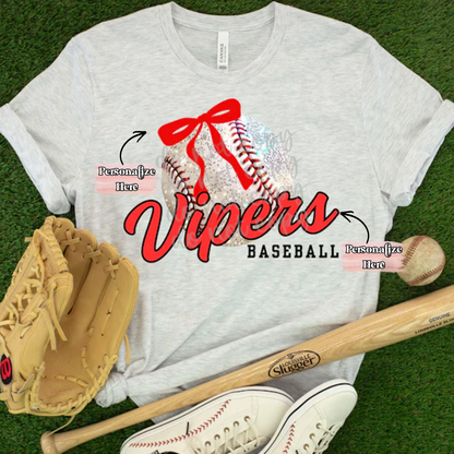 Glitter & Bow Baseball/Softball -  ‼️Fully Customizable Transfer‼️