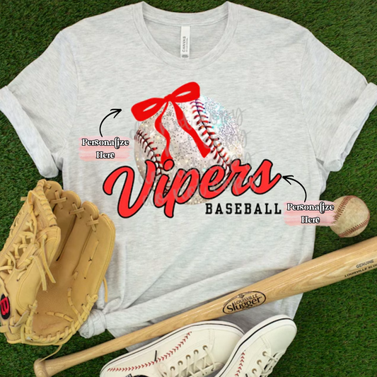 Glitter & Bow Baseball/Softball -  ‼️Fully Customizable Transfer‼️