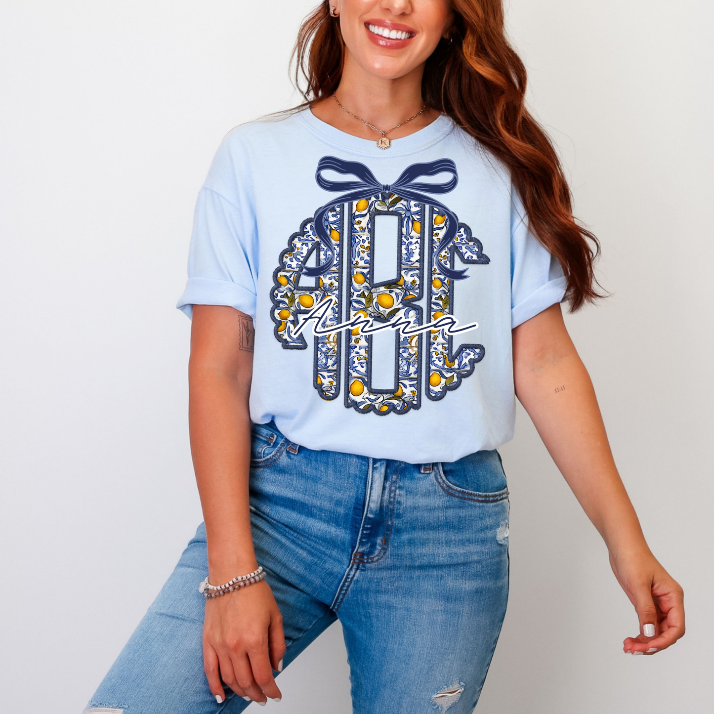 Preppy Lemon Mosaic - Custom Monogram Transfer
