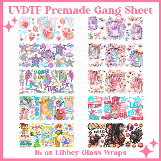 Hooked Misc. 16oz Libbey Glass Wraps - 22x24 - UVDTF PREMADE GANG SHEET