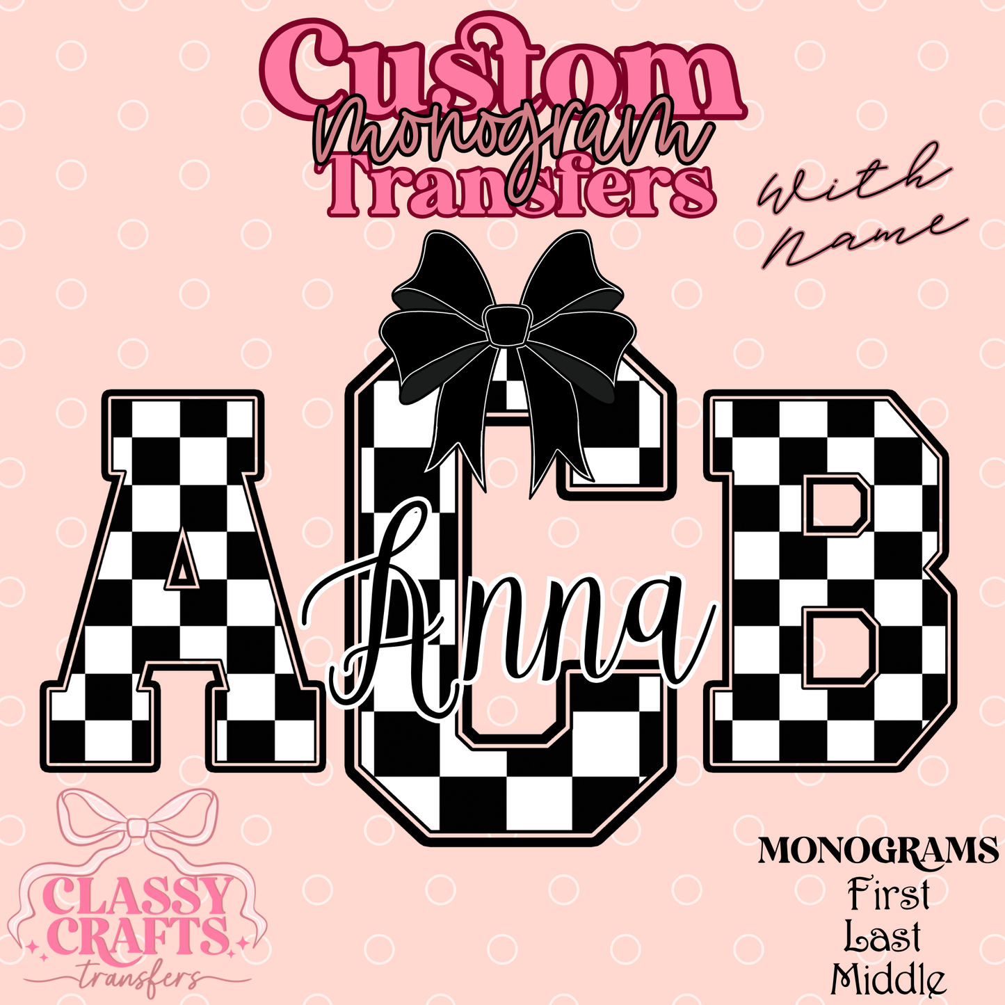 Black Checkered Racing - Custom Monogram Transfer