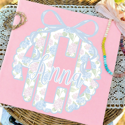 Pink & Blue Hydrangea - Custom Monogram Transfer