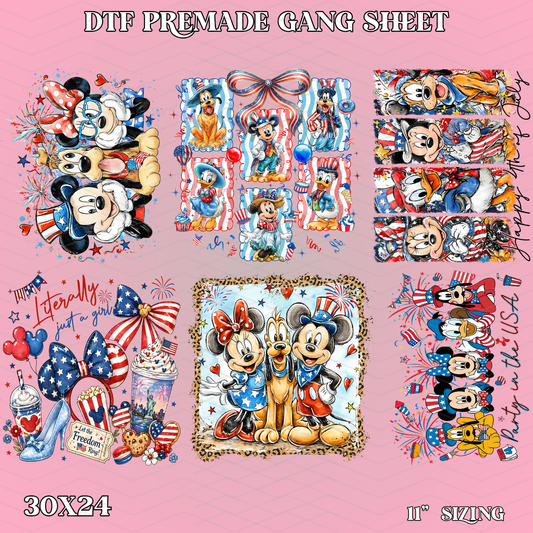 Cartoon 4th of july - 30x24 -  PREMADE GANG SHEET