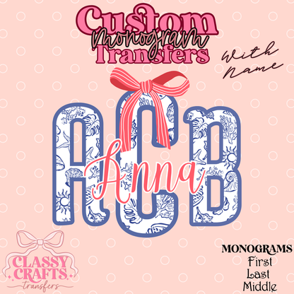 Blue & Coral Shell - Custom Monogram Transfer