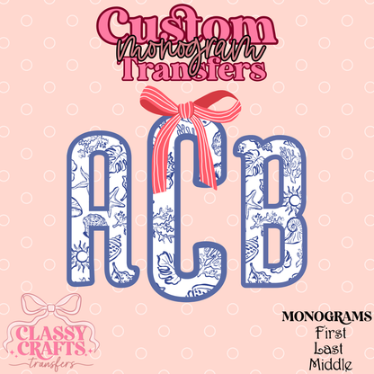 Blue & Coral Shell - Custom Monogram Transfer