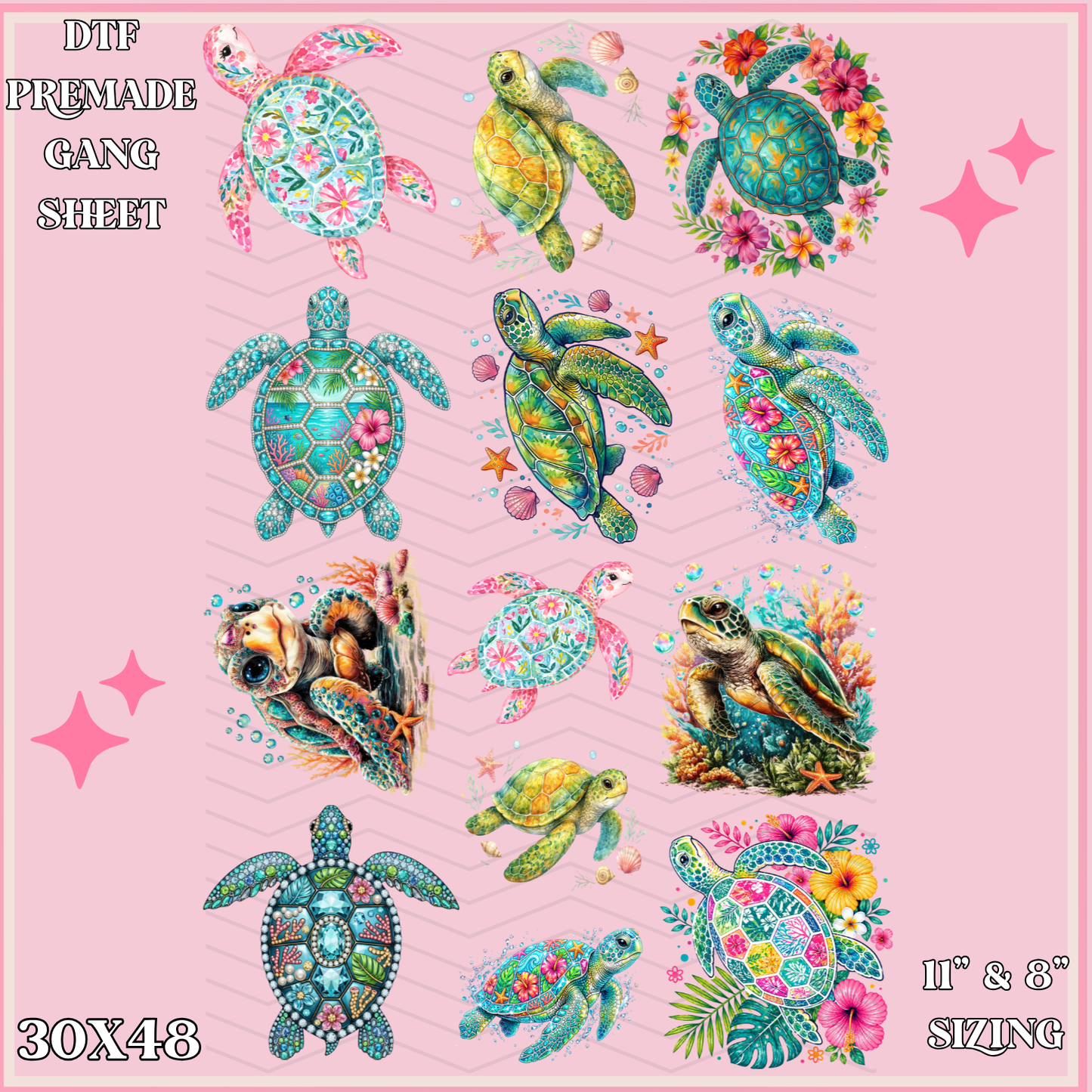 Floral Turtles - 30x48 - PREMADE GANG SHEET