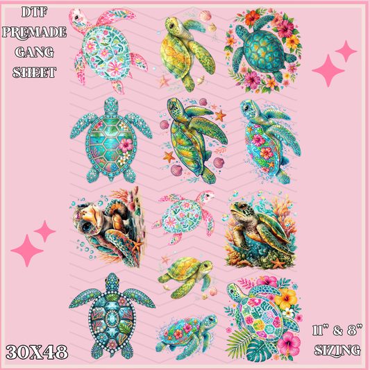 Floral Turtles - 30x48 - PREMADE GANG SHEET