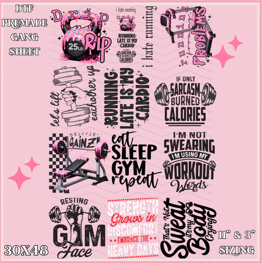 Funny Gym Quotes - 30x48 - PREMADE GANG SHEET