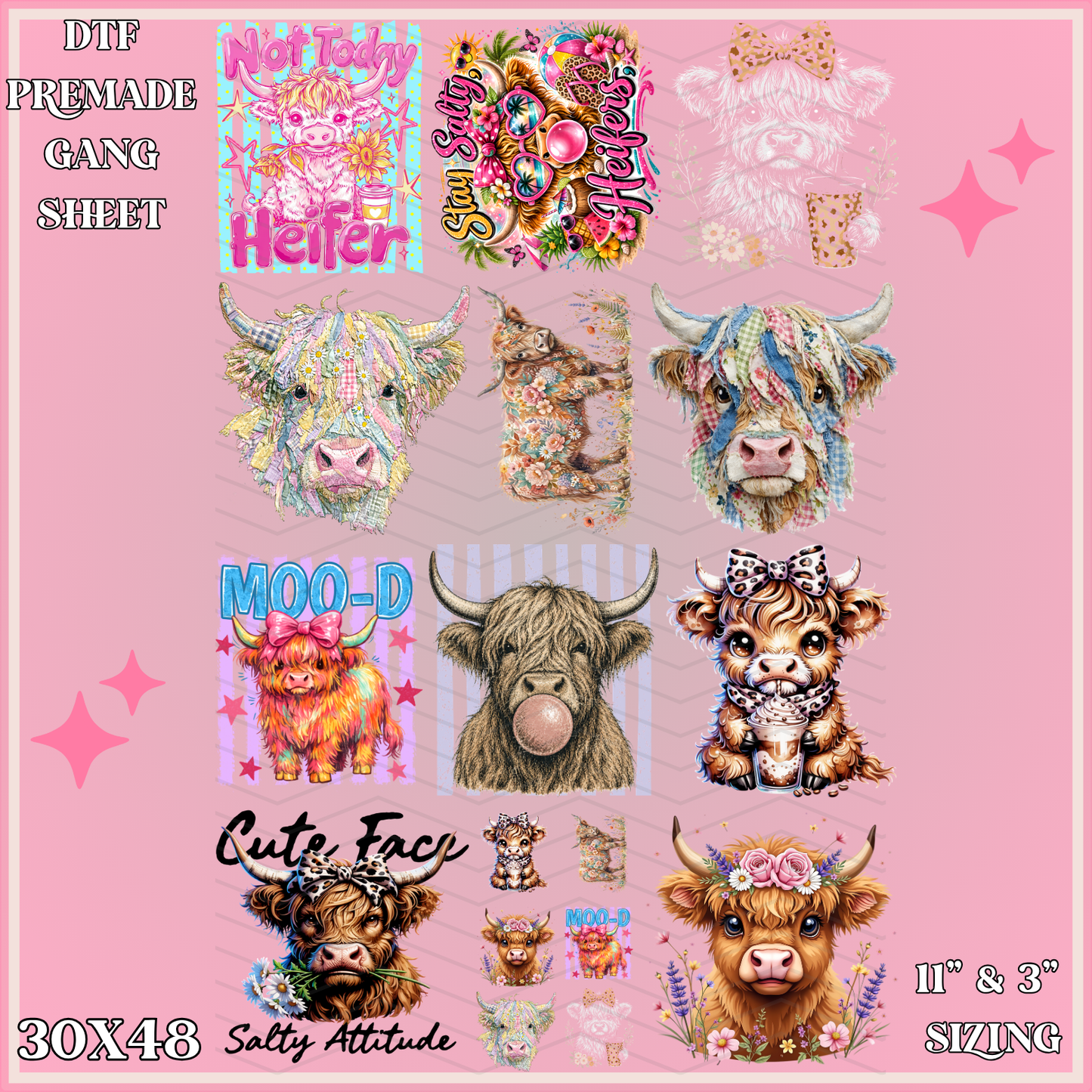 Not Today Highland Cow - 30x48 - PREMADE GANG SHEET