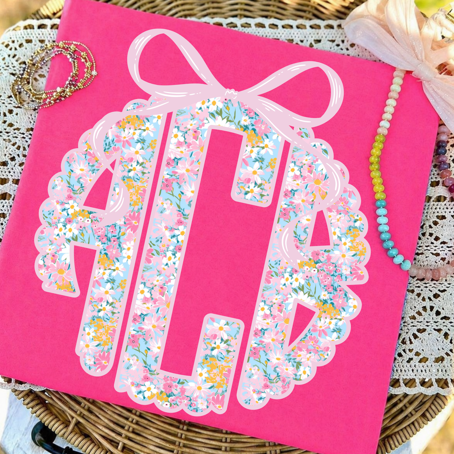 Dainty Pink Floral - Custom Monogram Transfer