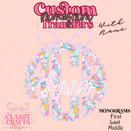 Dainty Pink Floral - Custom Monogram Transfer
