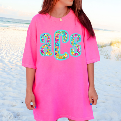 Summer Neon Floral - Custom Monogram Transfer
