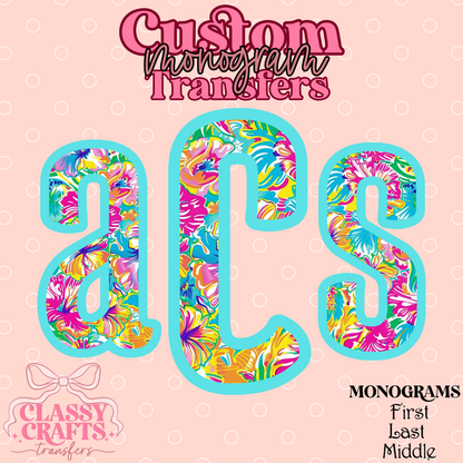 Summer Neon Floral - Custom Monogram Transfer