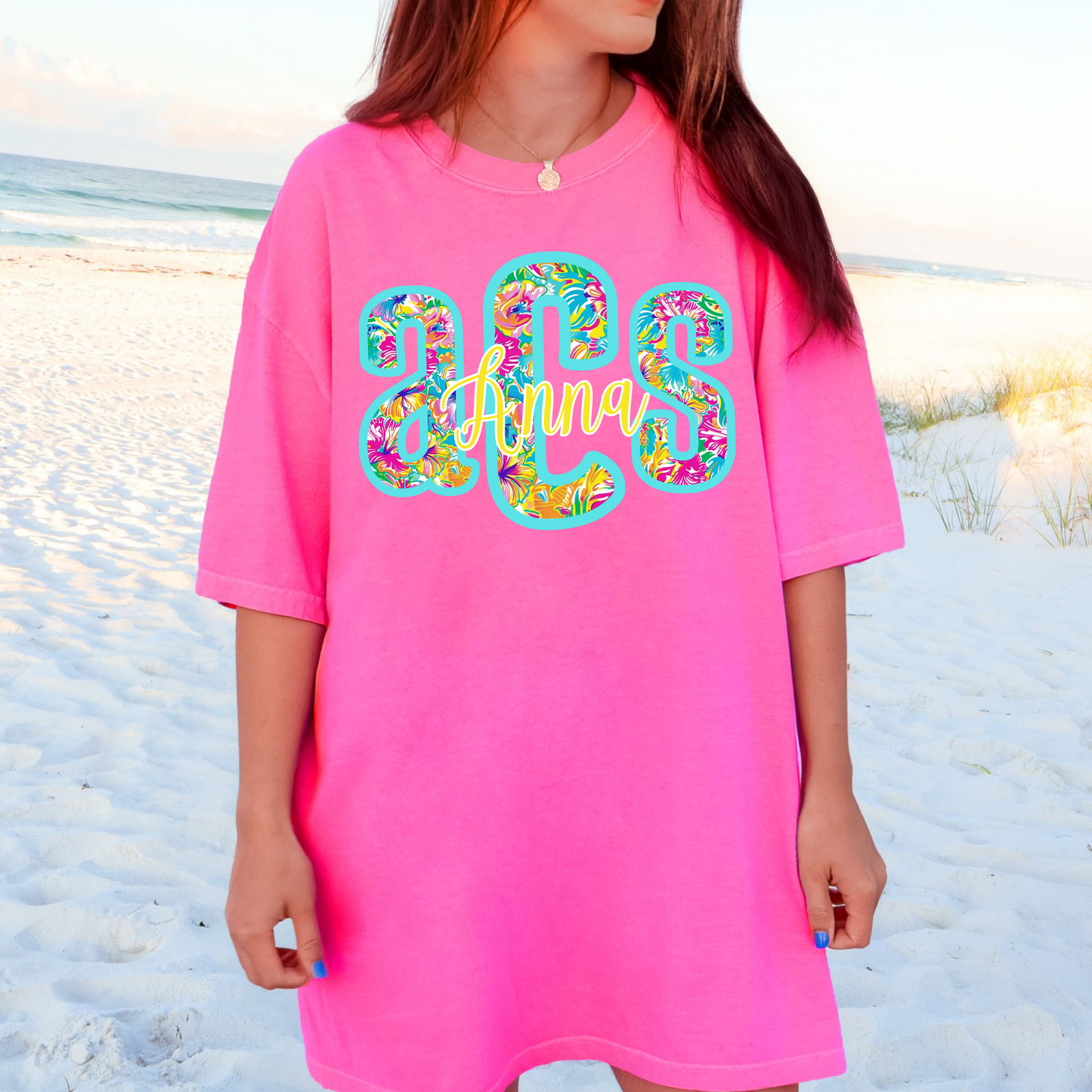 Summer Neon Floral - Custom Monogram Transfer