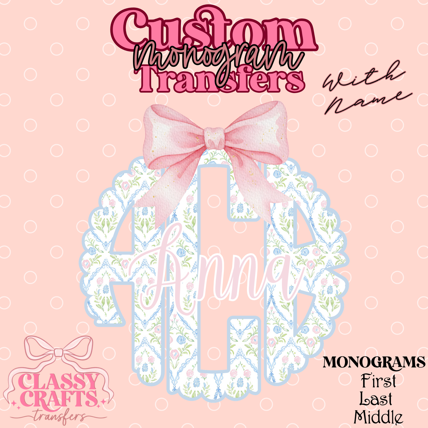 Grandmillennial Floral - Custom Monogram Transfer