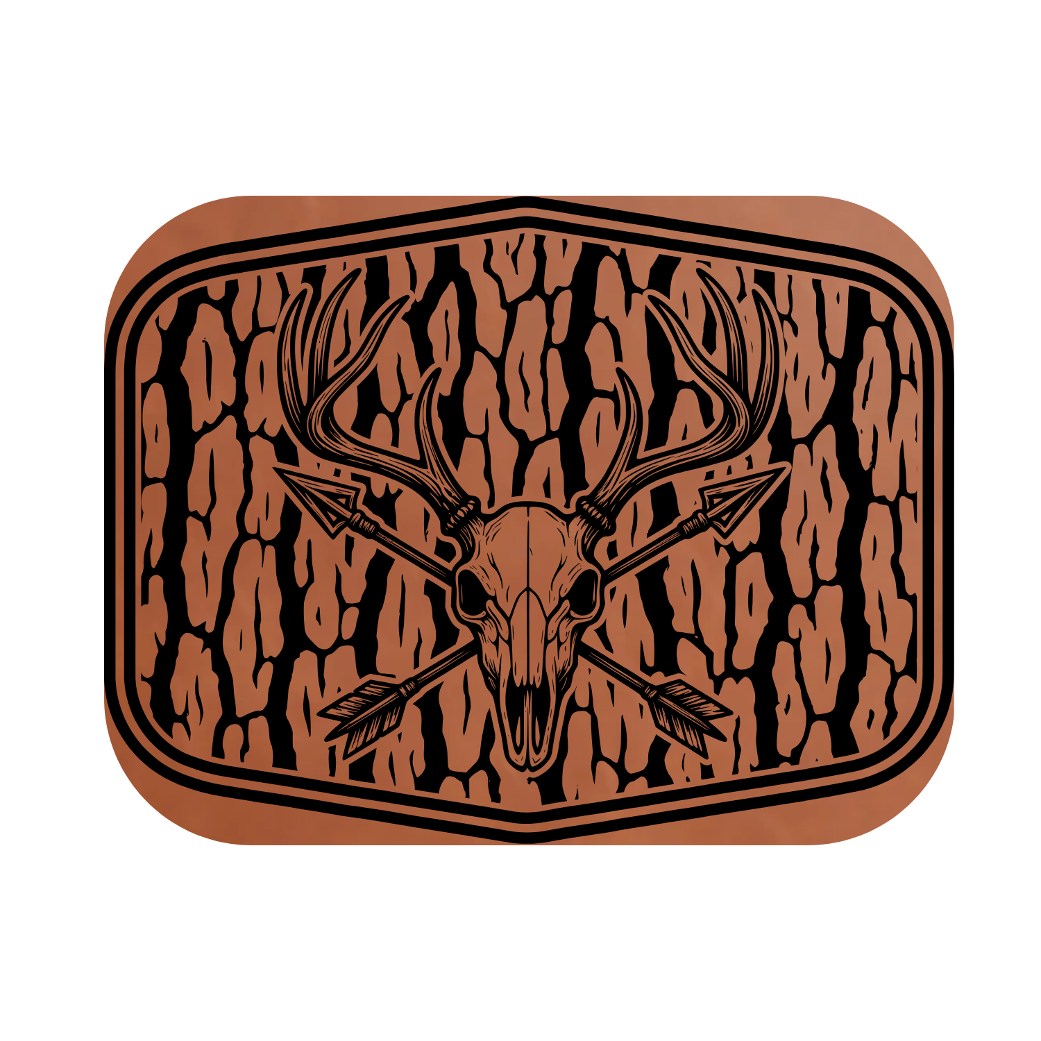 Deer Skull Wood Bark  Leather Patch