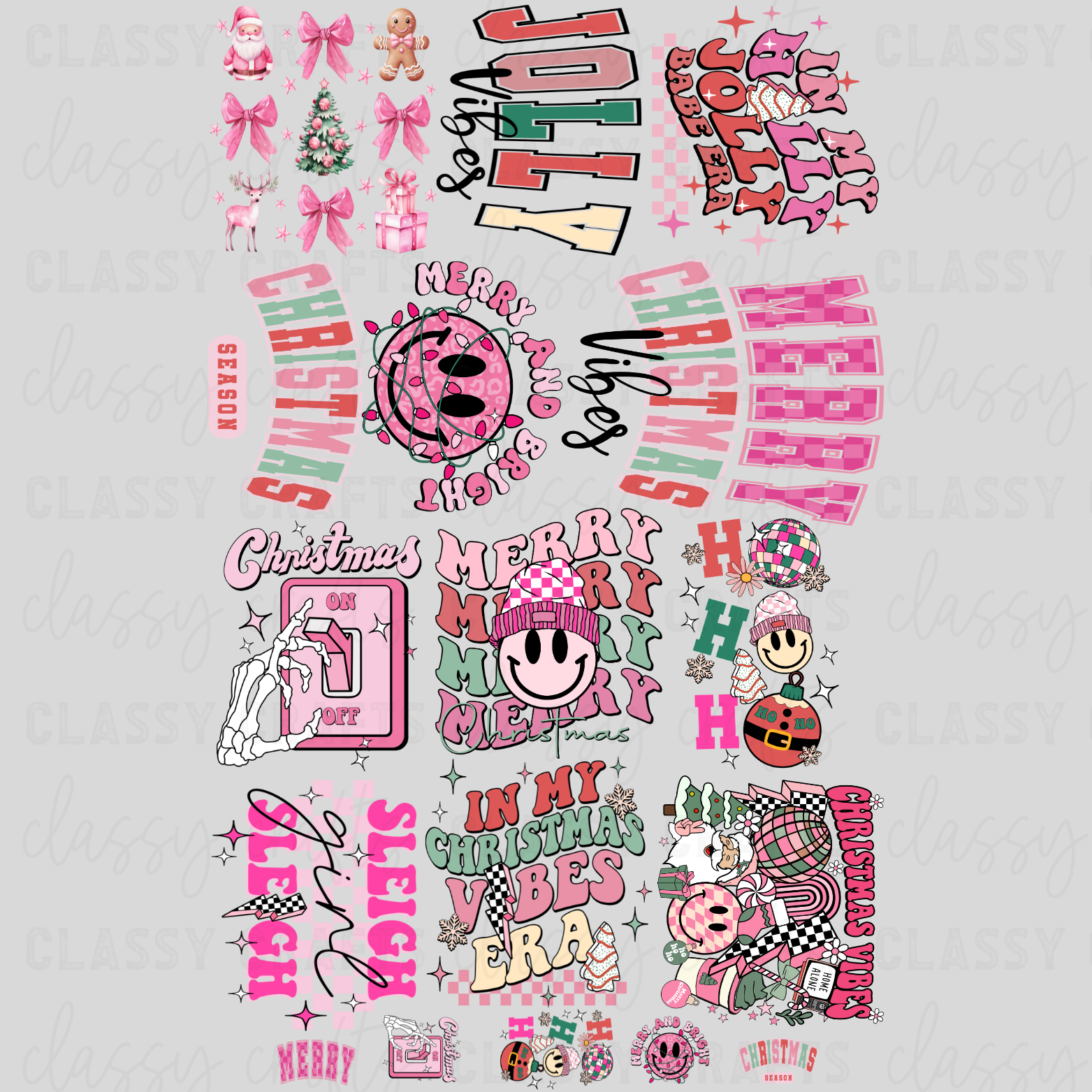 Bright Pinky Christmas - 30x48 - PREMADE GANG SHEET