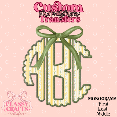 Cottagecore Yellow & Green Striped Floral - Custom Monogram Transfer