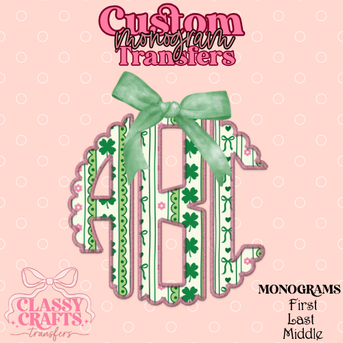 Coquette Shamrocks & Bows - Custom Monogram Transfer