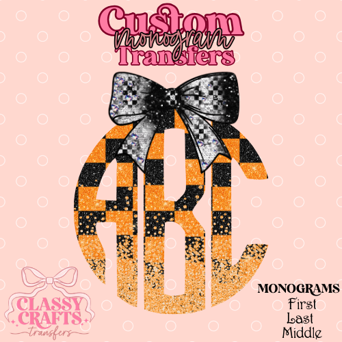 Orange & Black Checkered Racing - Custom Monogram Transfer