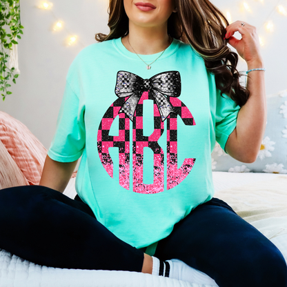 Pink & Black Checkered Racing - Custom Monogram Transfer