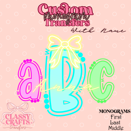 Preppy Neon - Custom Monogram Transfer
