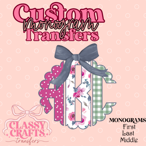 Pink & Gray - Custom Monogram Transfer