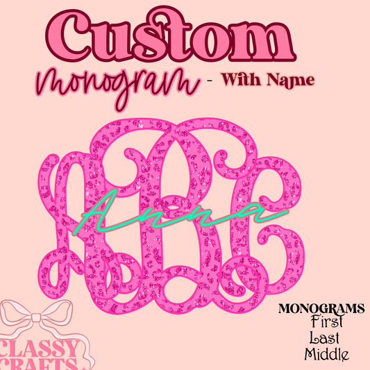 Pink Cheetah Vines Glitter - Custom Monogram Transfer