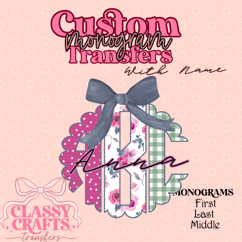 Pink & Gray - Custom Monogram Transfer