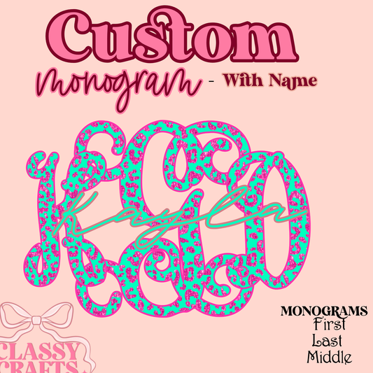 Teal Cheetah Vines - Custom Monogram Transfer