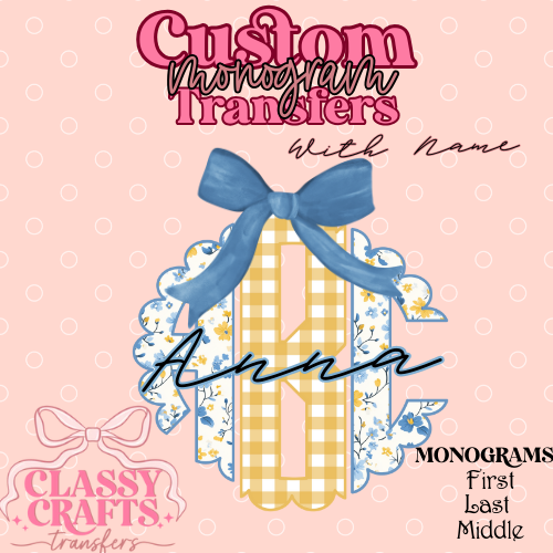 Yellow & Blue Floral- Custom Monogram Transfer