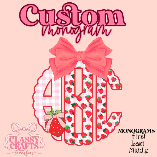 Sweet Scalloped Strawberry  - Custom Monogram Transfer