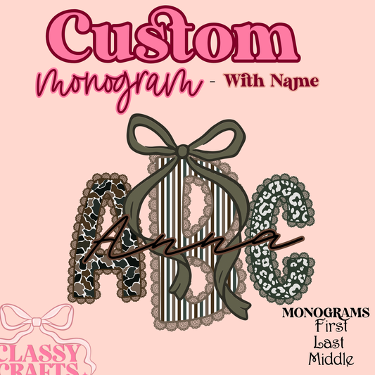 Preppy Camo Lace - Custom Monogram Transfer