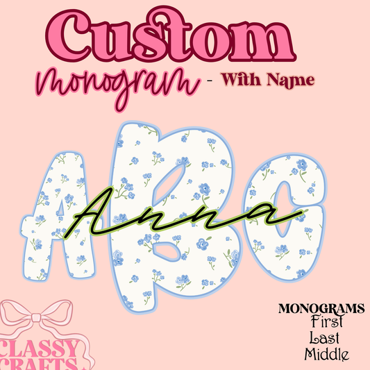 Blue Roses - Custom Monogram Transfer