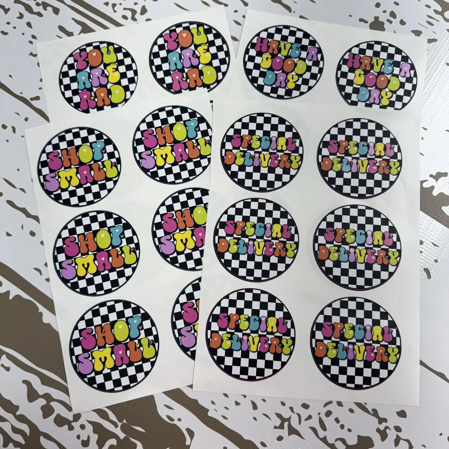 Neon Colorful Checkered Packaging Stickers
