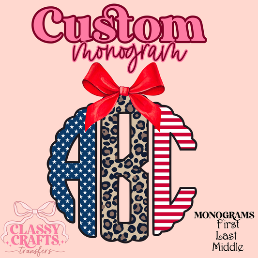 Patriotic Leopard - Custom Monogram Transfer