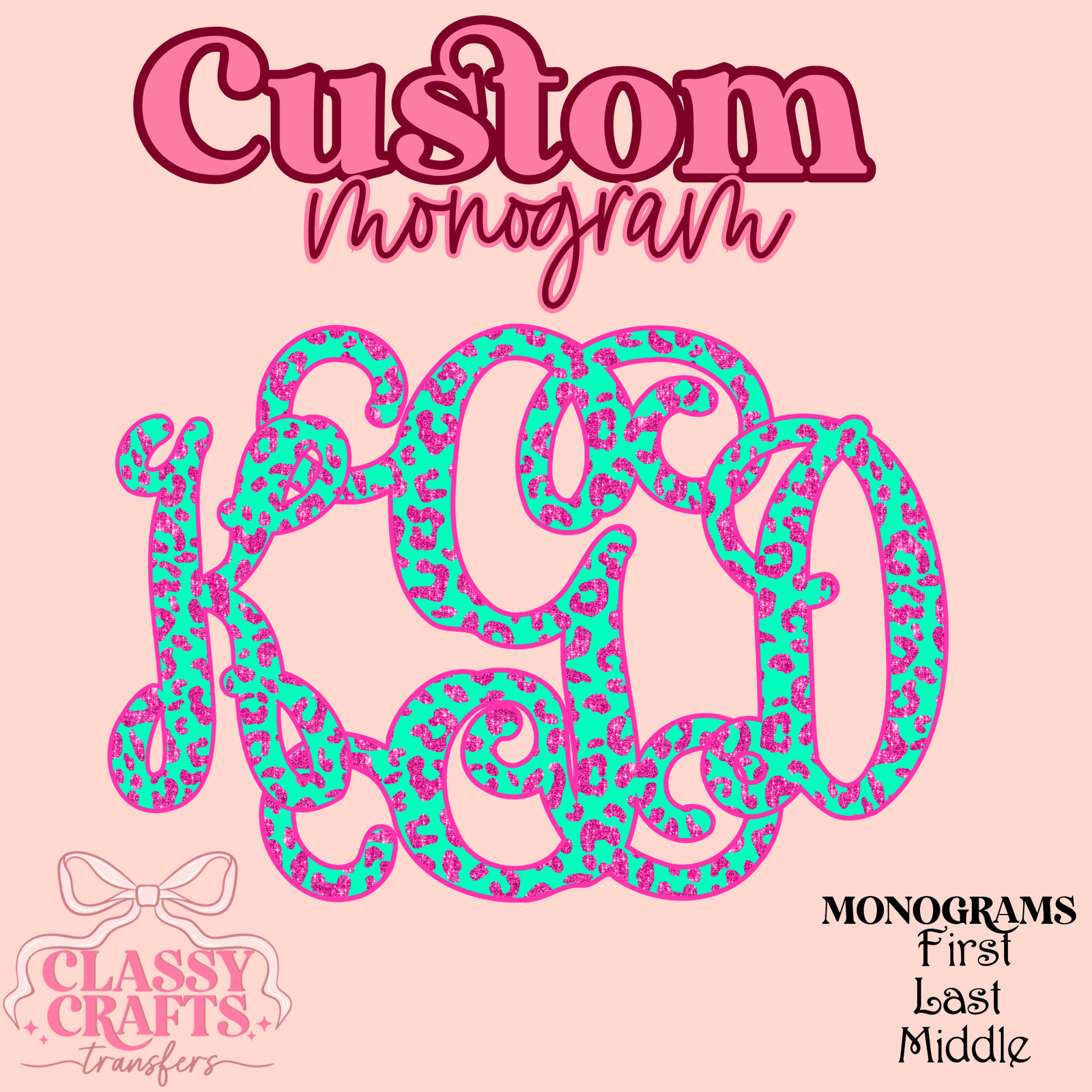 Teal Cheetah Vines - Custom Monogram Transfer