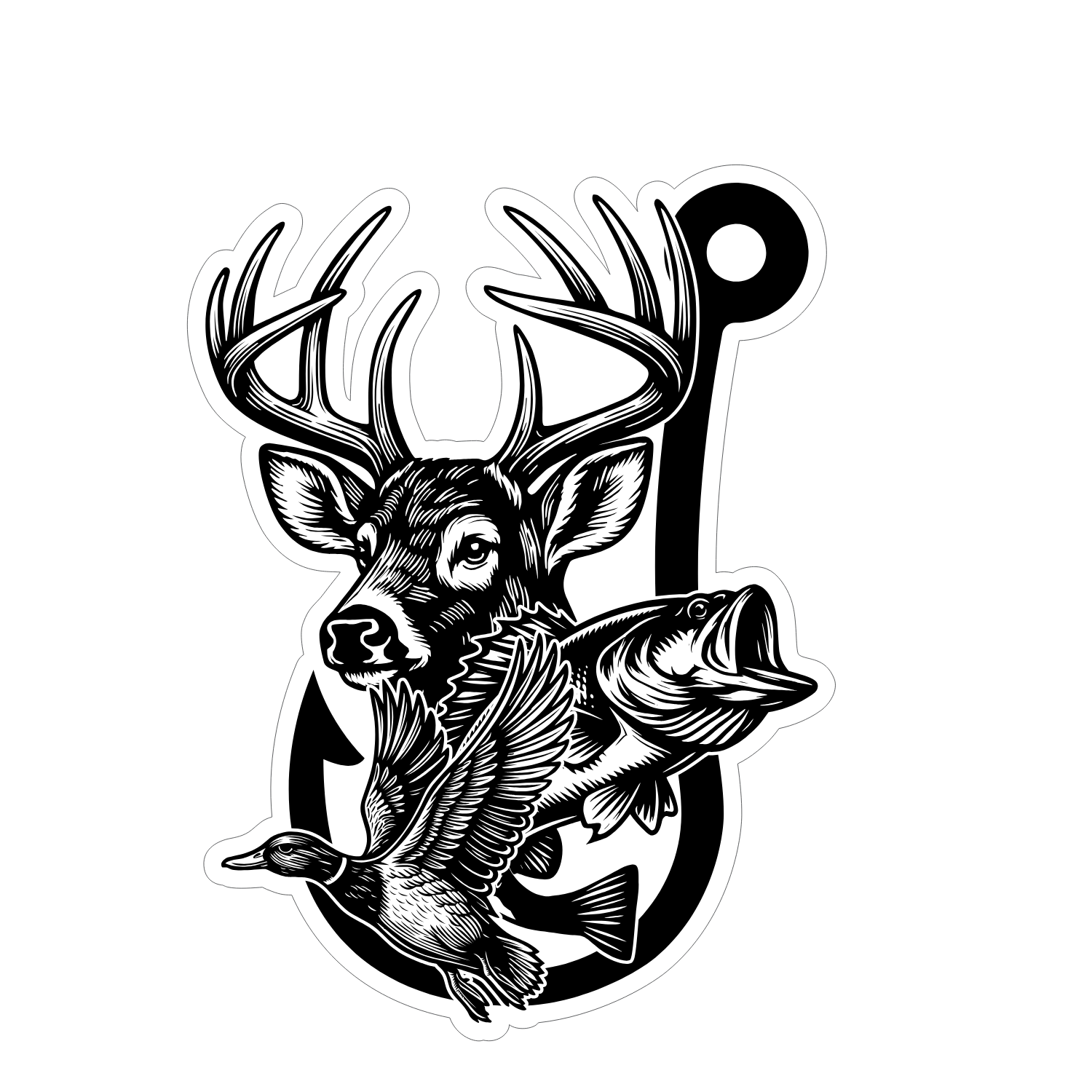 Hook Deer Fish Leather Patch