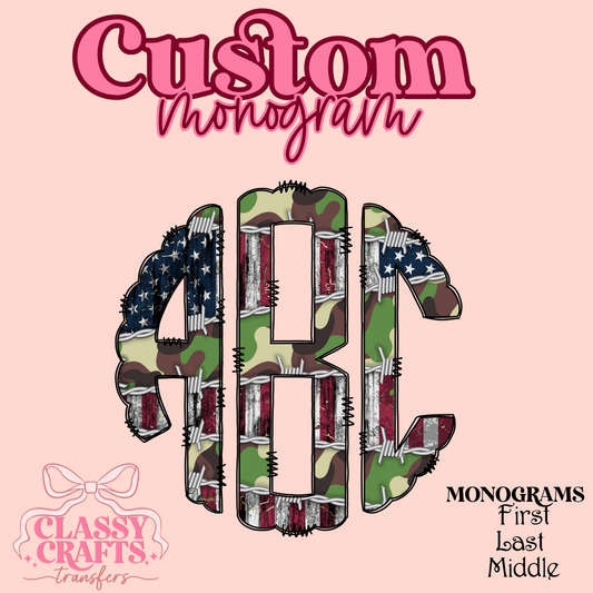 USA Flag Camo - Custom Monogram Transfer