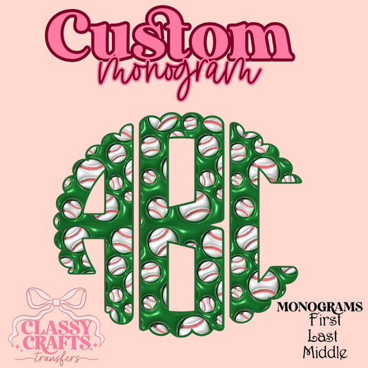 3D Inflated Baseball - Custom Monogram Transfer