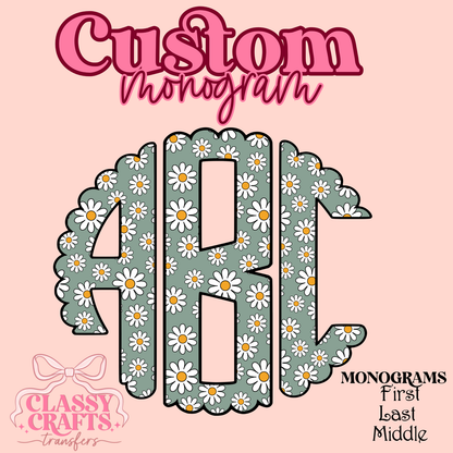 Retro Blue Daisy - Custom Monogram Transfer