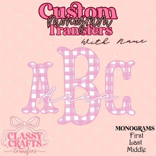 Light Pink Gingham Fishtail - Custom Monogram Transfer