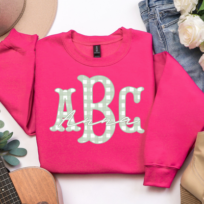 Sage Green Gingham Fishtail - Custom Monogram Transfer