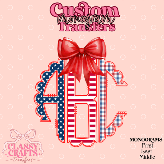 Preppy Patriotic - Custom Monogram Transfer